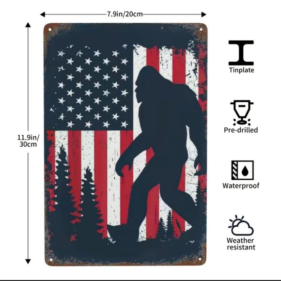 Bigfoot with USA Flag Background, Metal Sign #2 - Picture 2 of 4